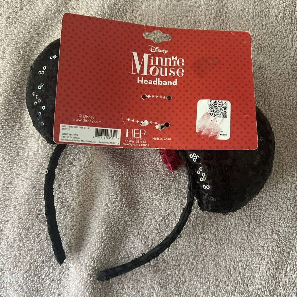 Disney Minnie Mouse‎ Girls Headband with Sequence Ears and Red Bow NWT